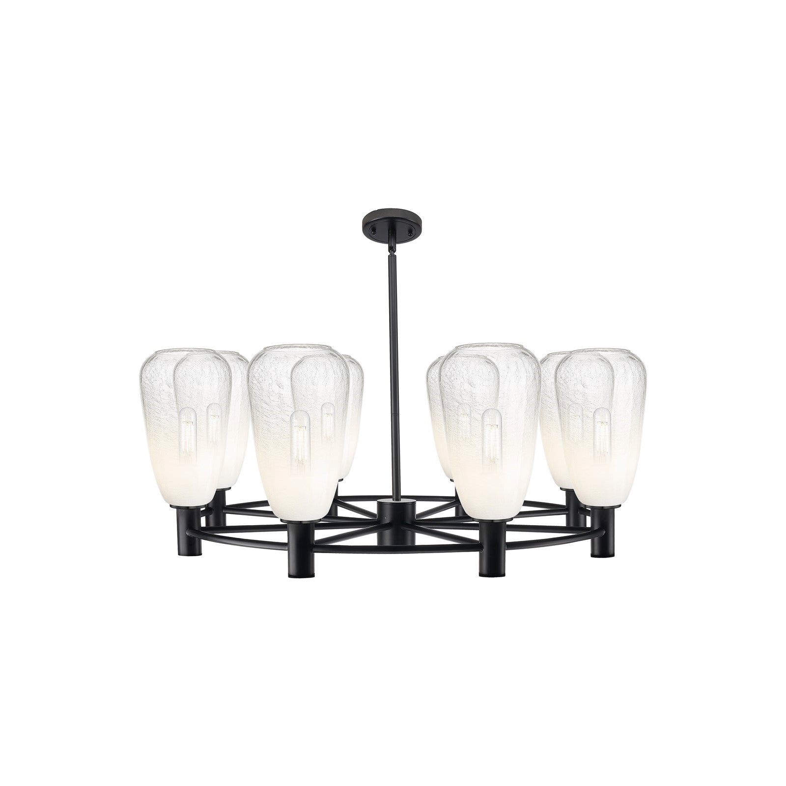 Innovations Brookhaven Almond 36in 8-Light Chandelier | Industrial Matte Black and Opal Glass | Dining Room & Living Room | Model 434-8CR-BK-G480-6OP
