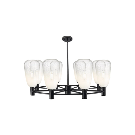 Innovations Brookhaven Almond 36in 8-Light Chandelier | Industrial Matte Black and Opal Glass | Dining Room & Living Room | Model 434-8CR-BK-G480-6OP