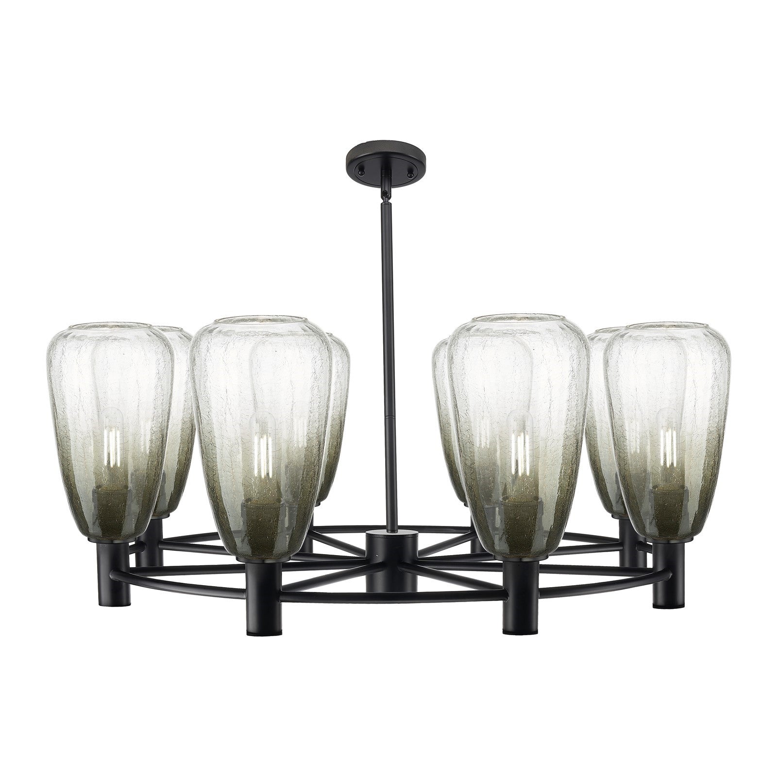Innovations Brookhaven Almond 36in 8-Light Chandelier | Industrial Matte Black and Slate Glass | Dining Room & Foyer | Model 434-8CR-BK-G480-6SL