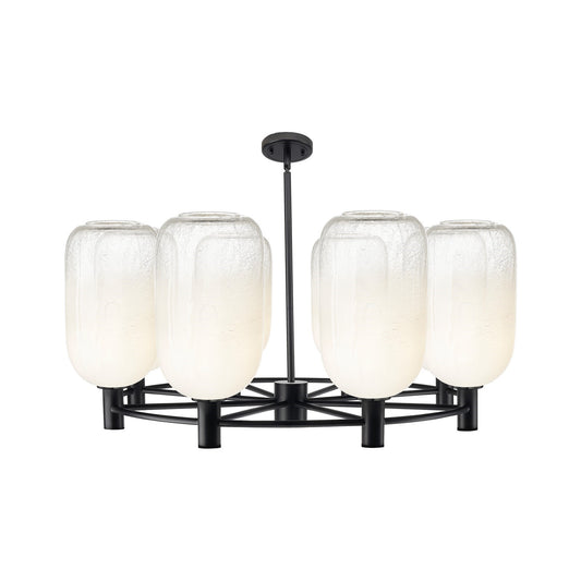 Innovations Brookhaven Cloche 37in 8-Light Chandelier | Industrial Matte Black and Opal Glass | Dining Room & Foyer | Model 434-8CR-BK-G482-7OP