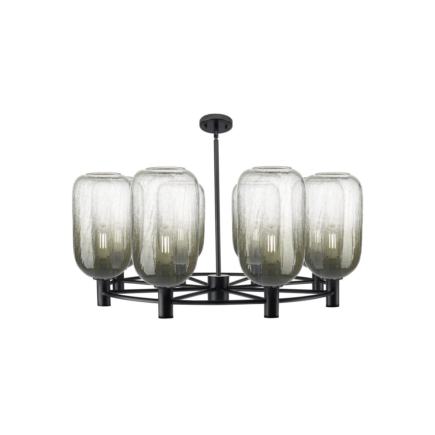 Innovations Brookhaven Cloche 37in 8-Light Chandelier | Industrial Matte Black and Slate Glass | Dining Room & Kitchen | Model 434-8CR-BK-G482-7SL