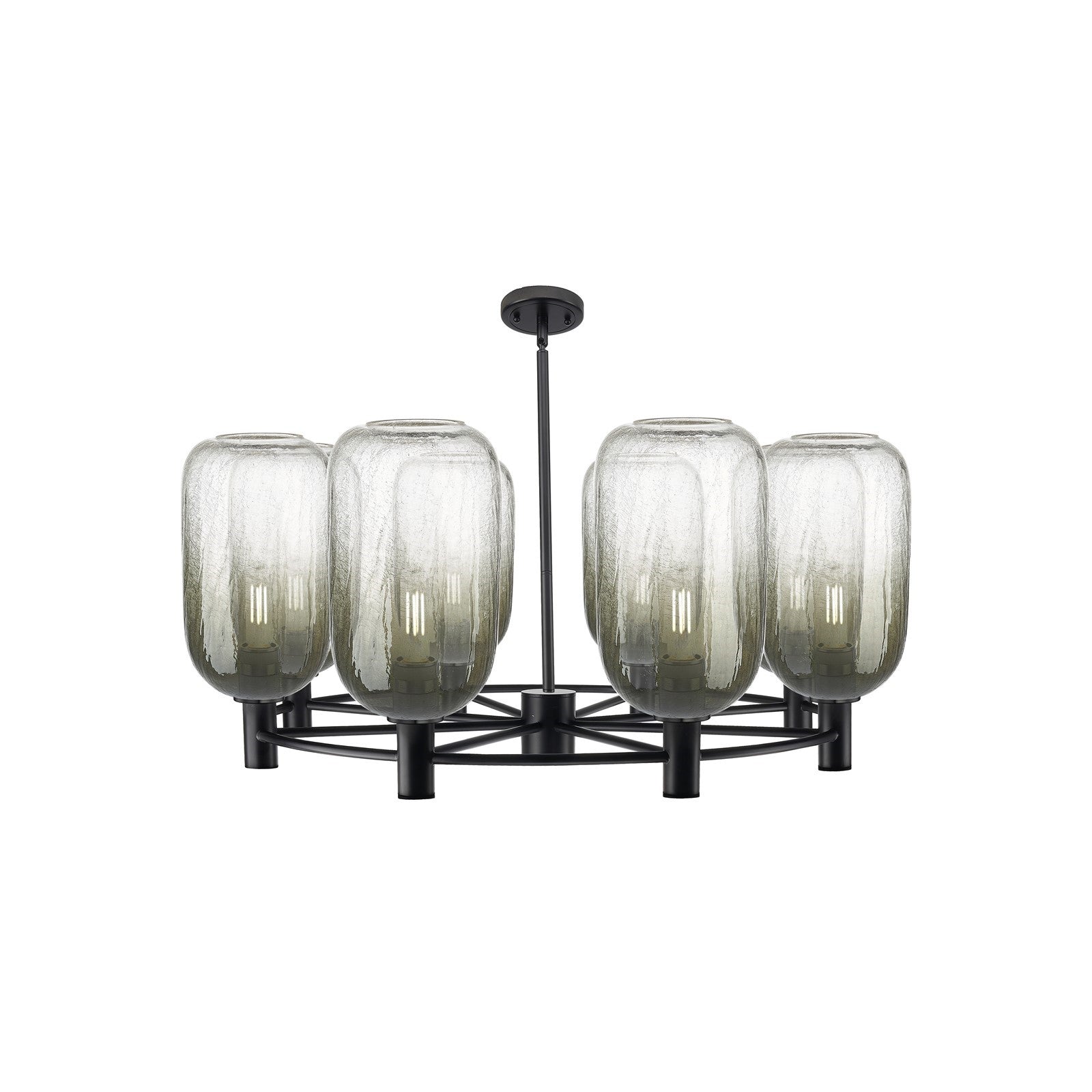Innovations Brookhaven Cloche 37in 8-Light Chandelier | Industrial Matte Black and Slate Glass | Dining Room & Kitchen | Model 434-8CR-BK-G482-7SL