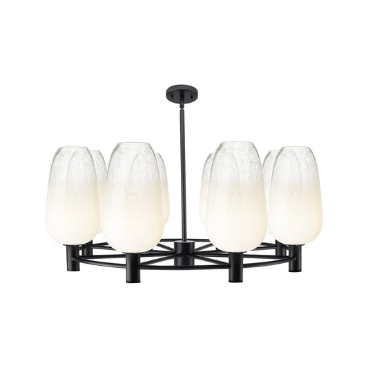 Innovations Brookhaven Flute 37in 8-Light Chandelier | Industrial Matte Black and Opal Glass | Dining Room & Kitchen | Model 434-8CR-BK-G484-7OP