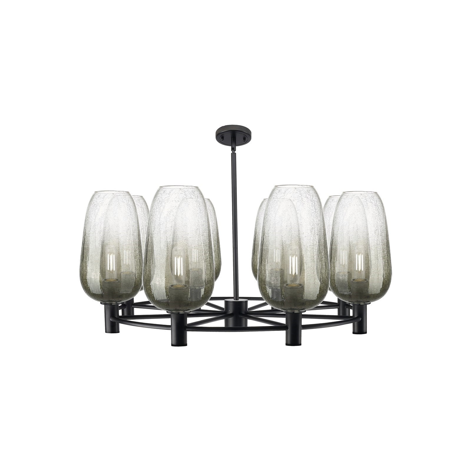 Innovations Brookhaven Flute 37in 8-Light Chandelier | Industrial Matte Black and Slate Glass | Dining Room & Kitchen | Model 434-8CR-BK-G484-7SL