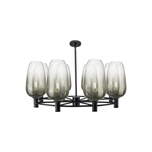 Innovations Brookhaven Flute 37in 8-Light Chandelier | Industrial Matte Black and Slate Glass | Dining Room & Kitchen | Model 434-8CR-BK-G484-7SL