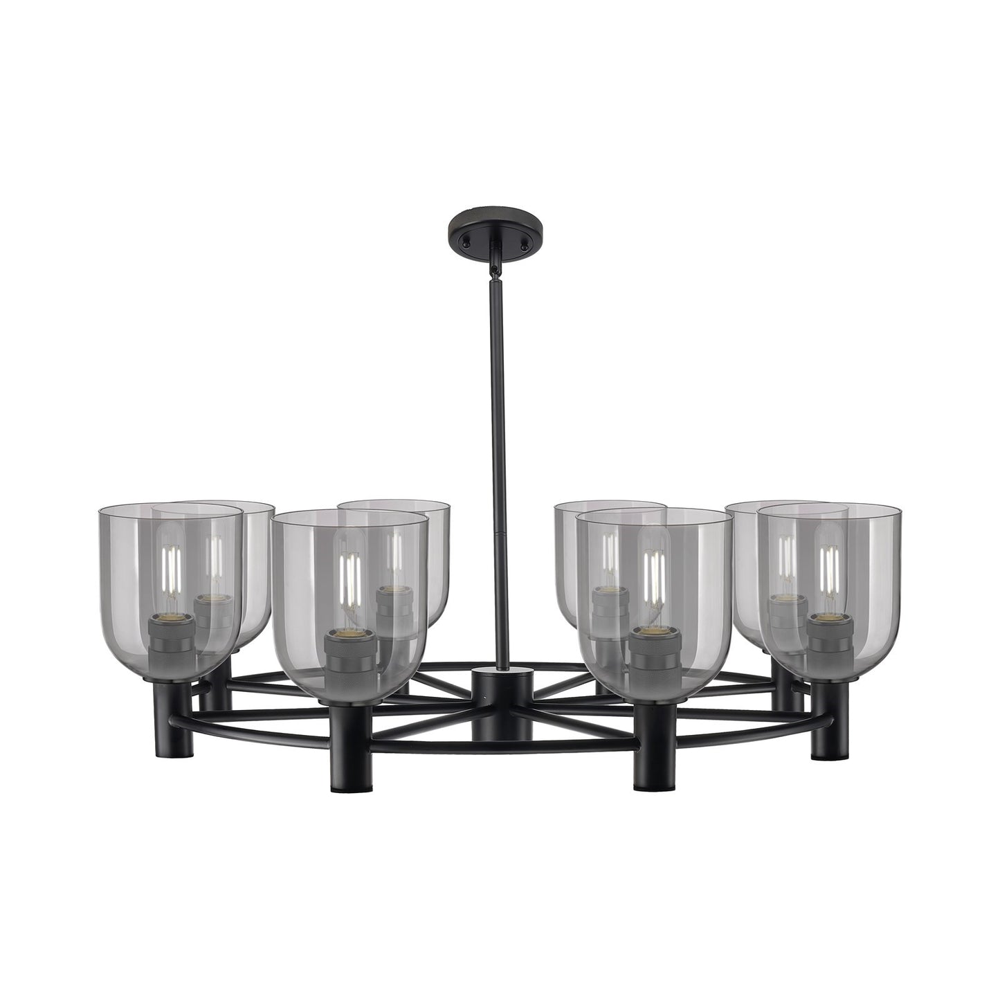 Innovations Bella 35in 8-Light Chandelier | Industrial Matte Black and Light Smoke Glass | Dining Room & Living Room | Model 434-8CR-BK-G558-6SM