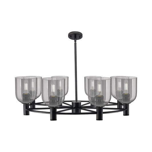 Innovations Bella 35in 8-Light Chandelier | Industrial Matte Black and Light Smoke Glass | Dining Room & Living Room | Model 434-8CR-BK-G558-6SM