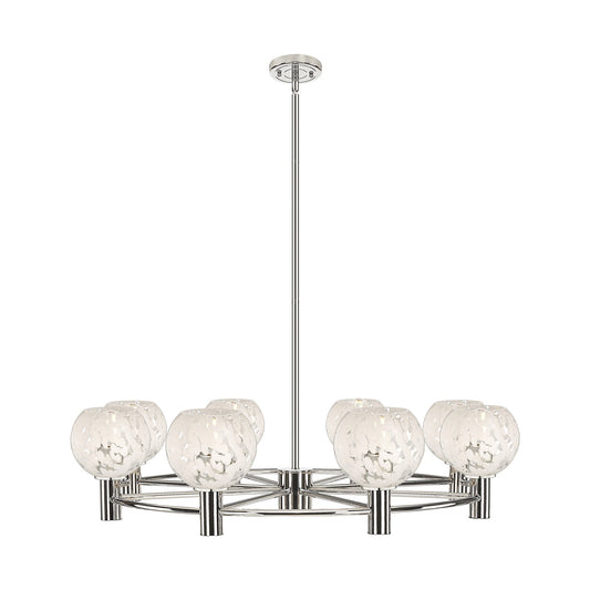 Innovations White Mouchette 36in 8-Light Chandelier | Industrial Polished Nickel and White Glass | Dining Room & Foyer | Model 434-8CR-PN-G1216-6WM