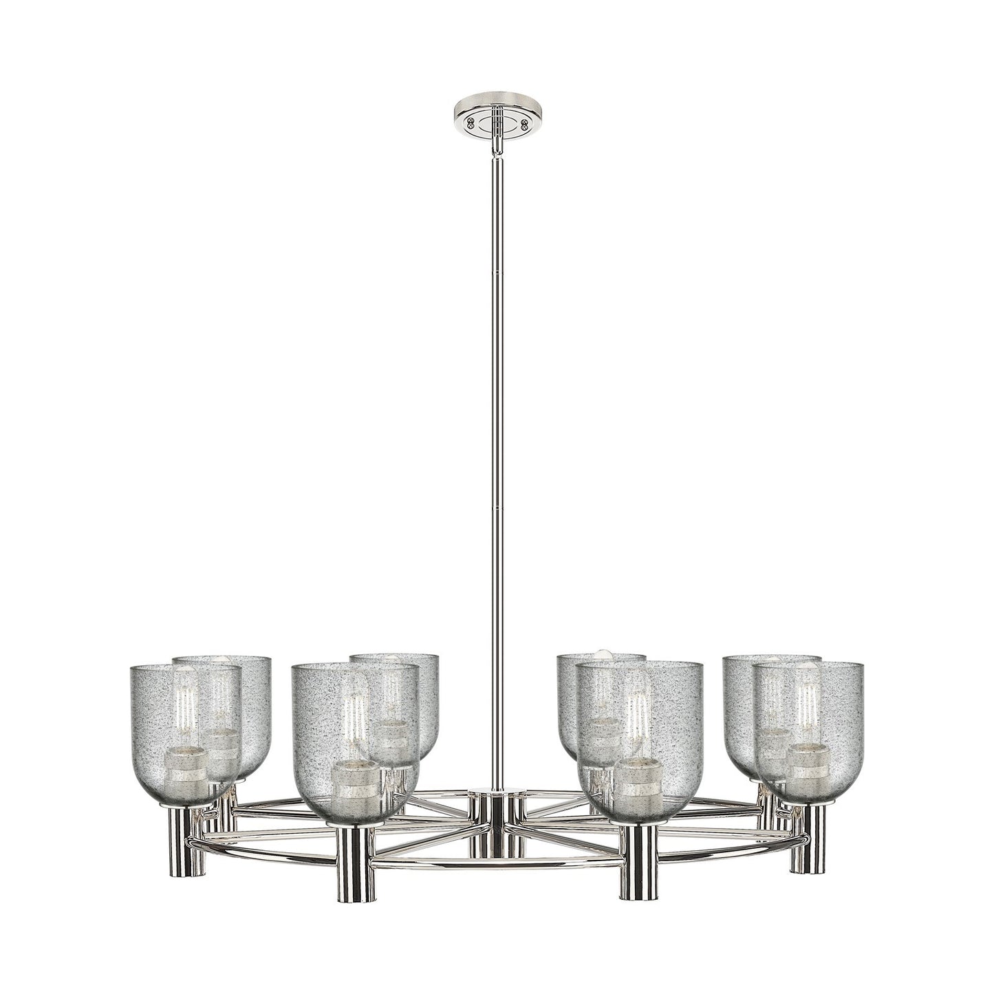 Innovations Caledonia 35in 8-Light Chandelier | Industrial Polished Nickel and Charcoal Glass | Dining Room & Foyer | Model 434-8CR-PN-G257