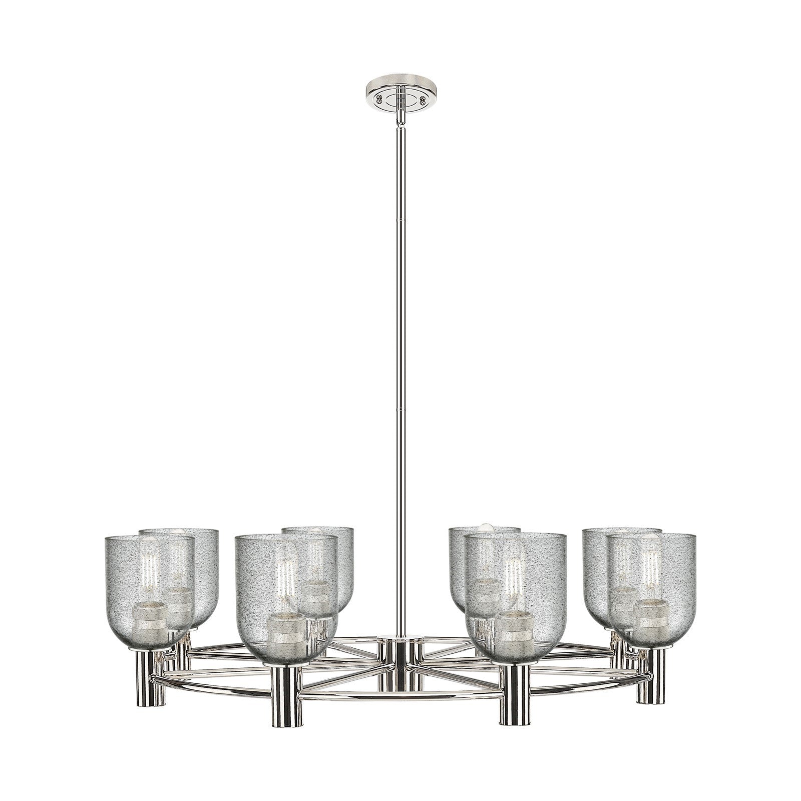Innovations Caledonia 35in 8-Light Chandelier | Industrial Polished Nickel and Charcoal Glass | Dining Room & Foyer | Model 434-8CR-PN-G257