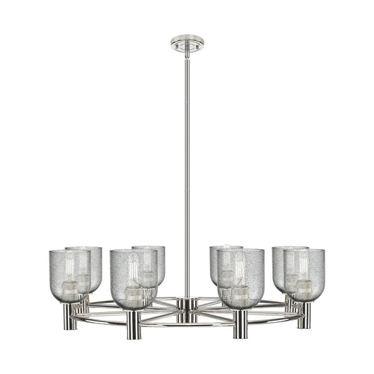 Innovations Caledonia 35in 8-Light Chandelier | Industrial Polished Nickel and Charcoal Glass | Dining Room & Foyer | Model 434-8CR-PN-G257