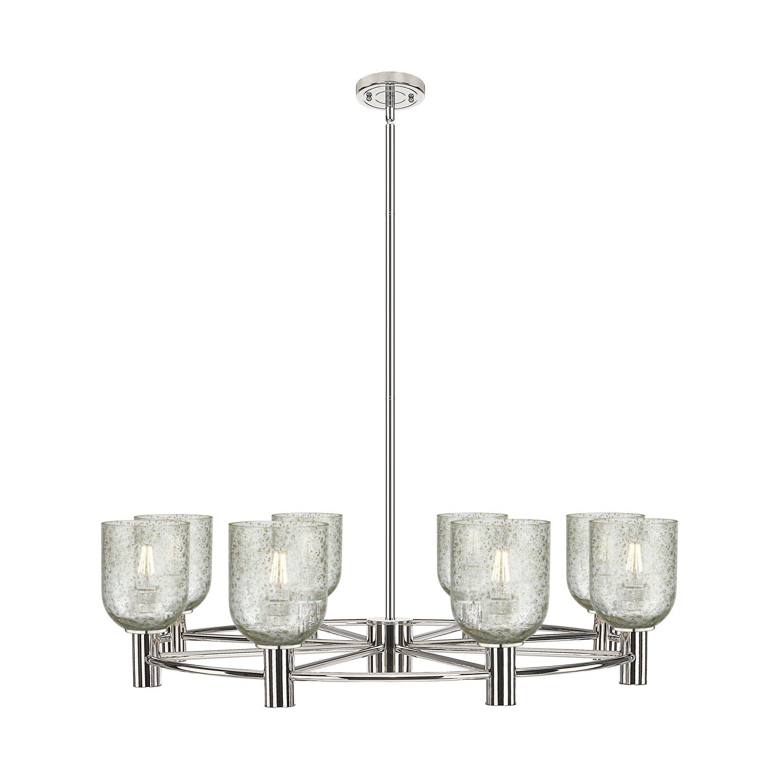 Innovations Caledonia 35in 8-Light Chandelier | Industrial Polished Nickel and Mica Glass | Dining Room & Foyer | Model 434-8CR-PN-G259