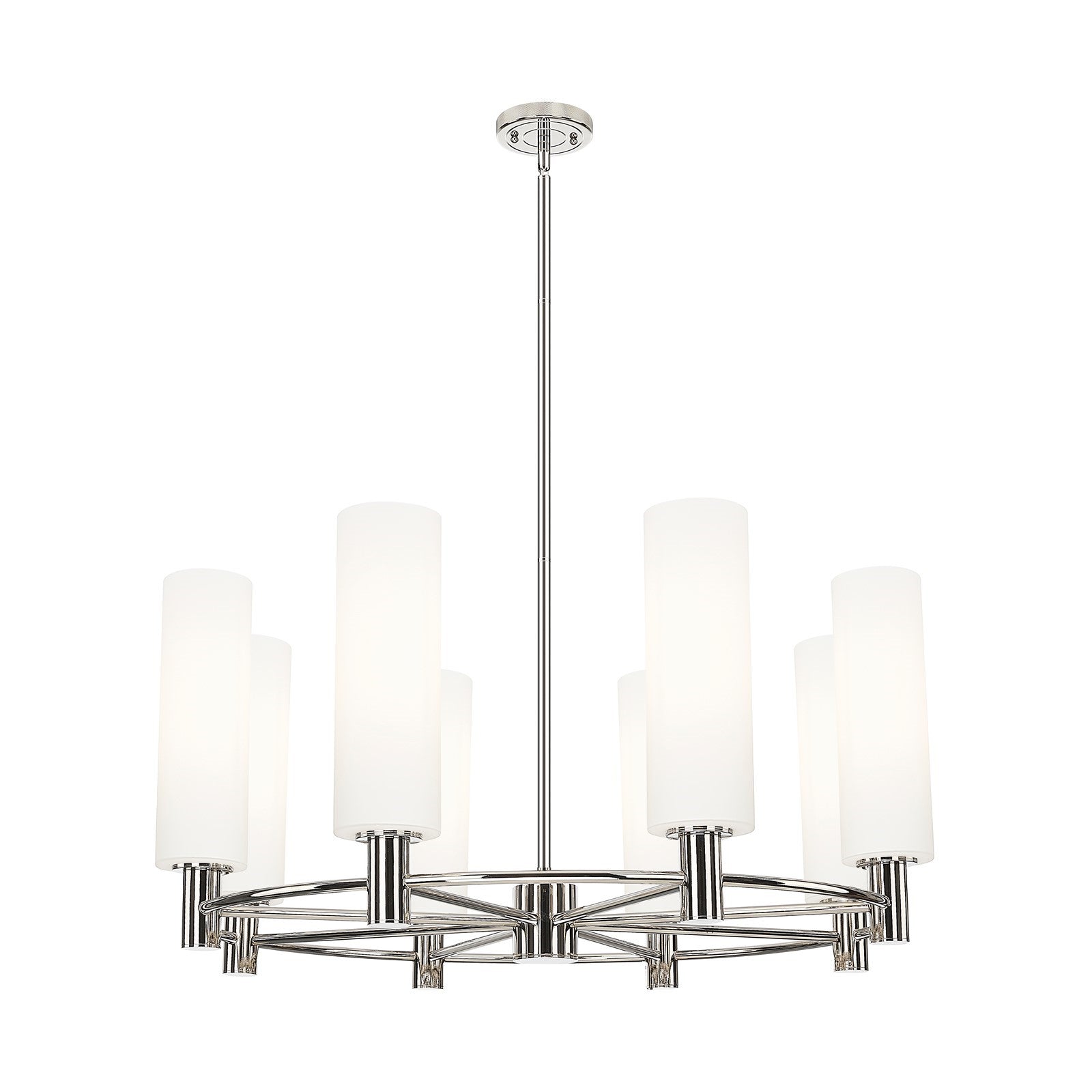 Innovations Crown Point 32in 8-Light Chandelier | Industrial Polished Nickel and White Frosted Glass | Kitchen Island | Model 434-8CR-PN-G434-12WH