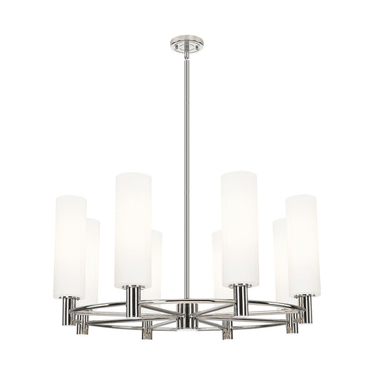 Innovations Crown Point 32in 8-Light Chandelier | Industrial Polished Nickel and White Frosted Glass | Kitchen Island | Model 434-8CR-PN-G434-12WH