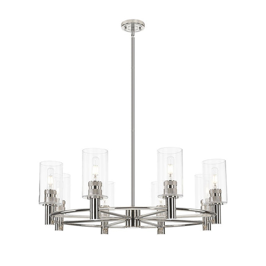 Innovations Crown Point 8Lt 32" Stem Chandelier/7" PN/CL - 434-8CR-PN-G434-7CL