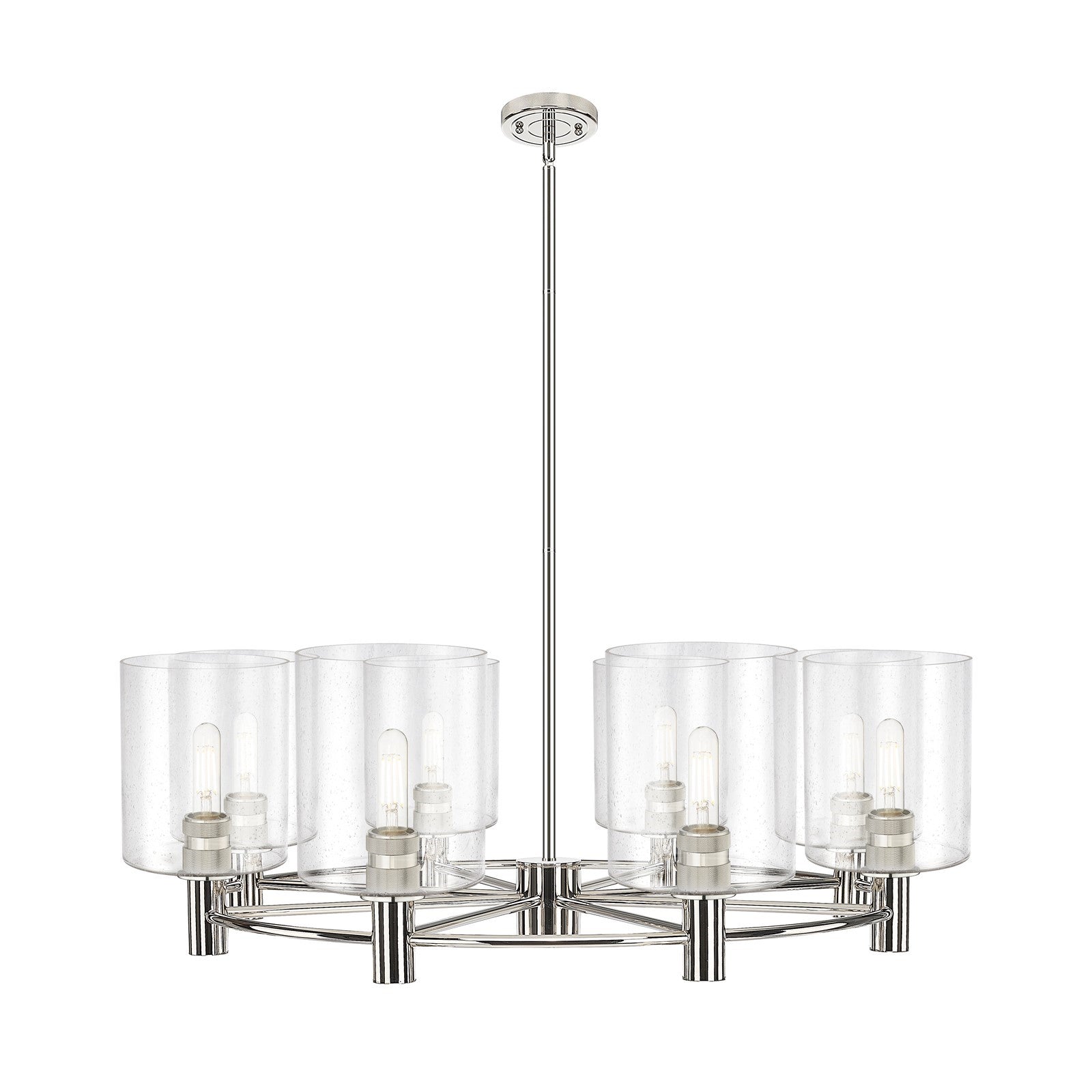 Innovations Paladin 37in 8-Light Chandelier | Industrial Polished Nickel and Seedy Glass | Kitchen Island & Dining Room | Model 434-8CR-PN-G4424-7