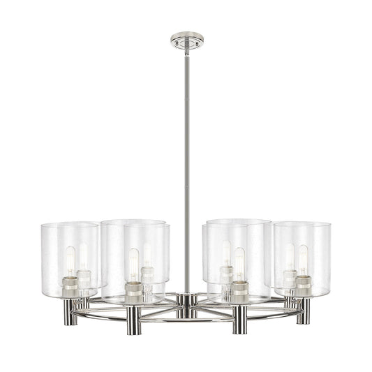 Innovations Paladin 37in 8-Light Chandelier | Industrial Polished Nickel and Seedy Glass | Kitchen Island & Dining Room | Model 434-8CR-PN-G4424-7