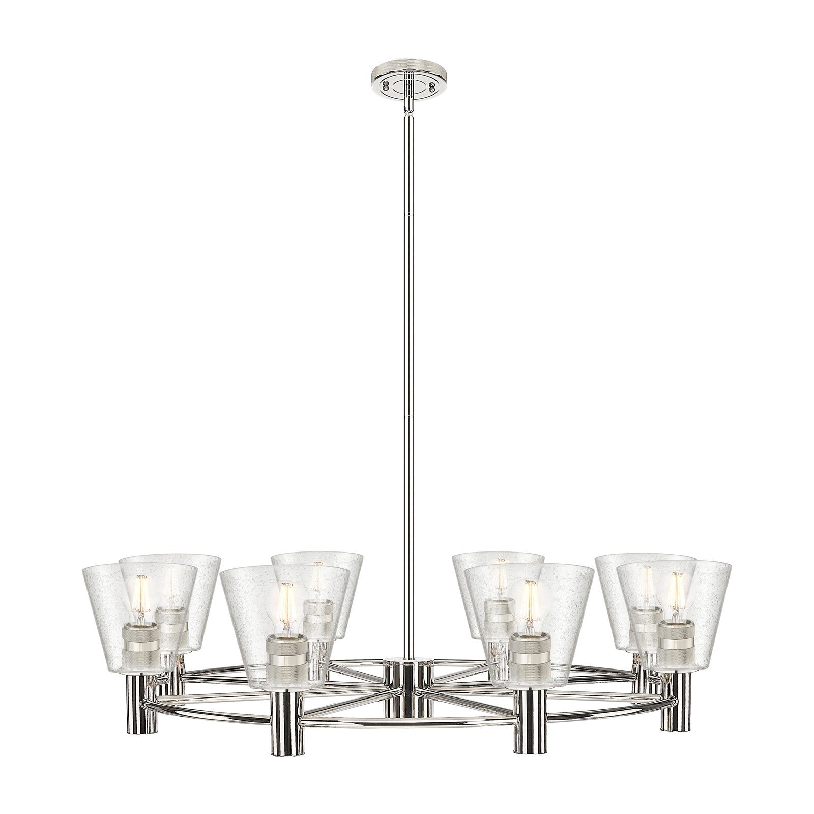 Innovations Caton 36in 8-Light Chandelier | Industrial Polished Nickel and Frosted Glass | Dining Room & Living Room | Model 434-8CR-PN-G454