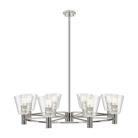 Innovations Caton 36in 8-Light Chandelier | Industrial Polished Nickel and Frosted Glass | Dining Room & Living Room | Model 434-8CR-PN-G454