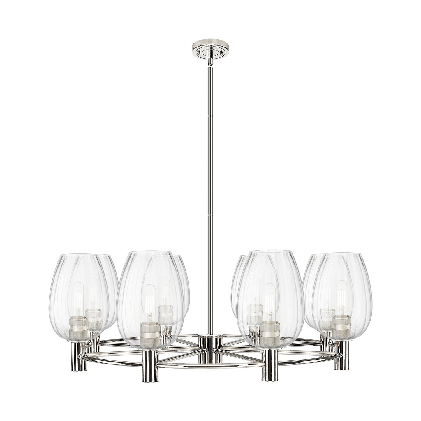 Innovations Preston Flute 36in 8-Light Chandelier | Industrial Polished Nickel and Clear Glass | Dining Room & Kitchen | Model 434-8CR-PN-G457-6CL