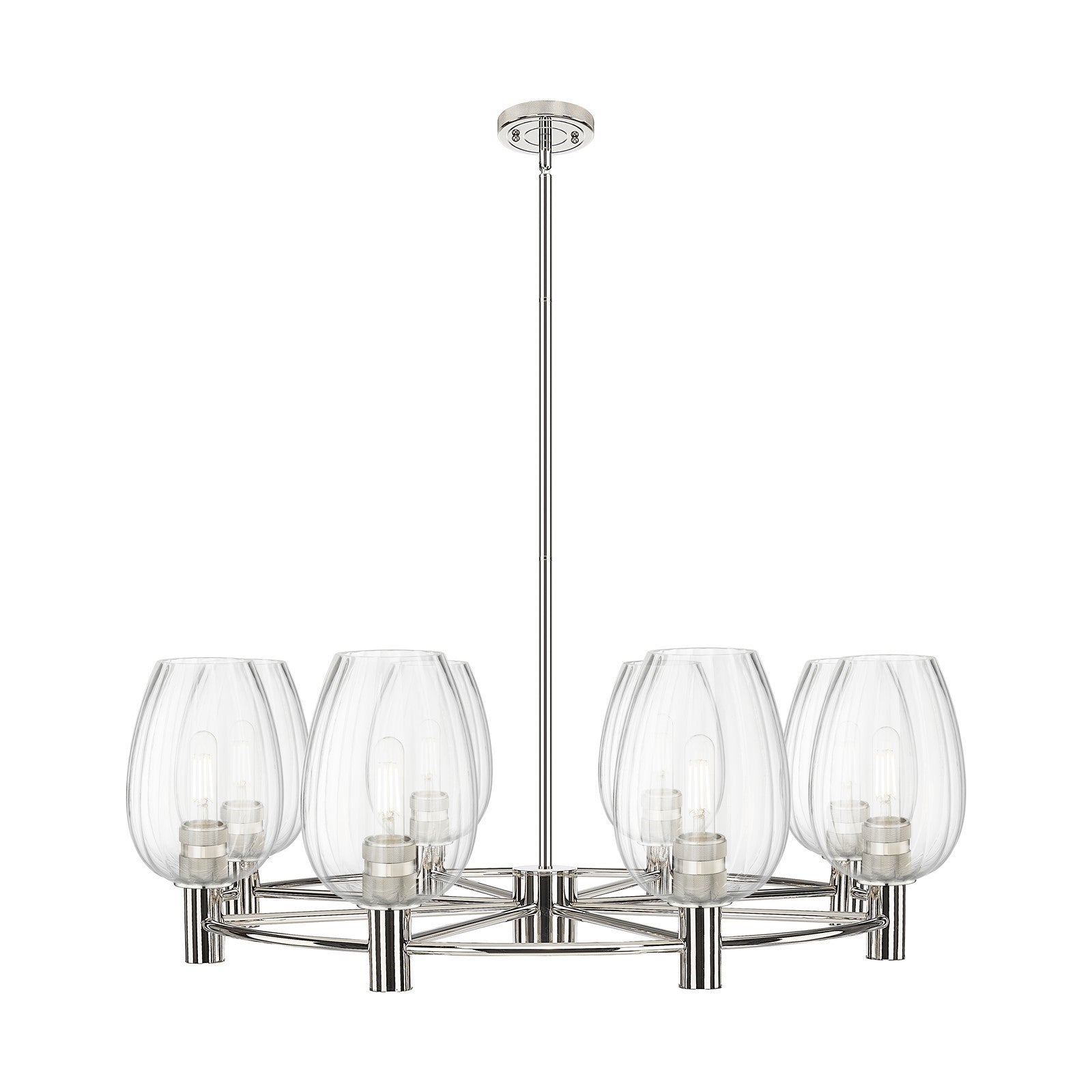 Innovations Preston Flute 36in 8-Light Chandelier | Industrial Polished Nickel and Clear Glass | Dining Room & Kitchen | Model 434-8CR-PN-G457-6CL