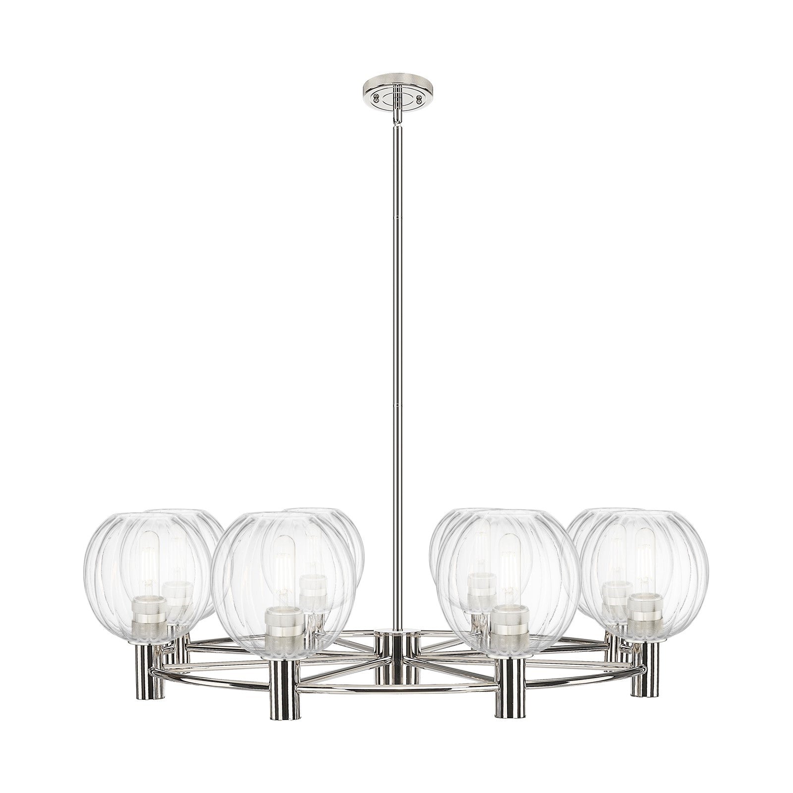 Innovations Preston Globe 37in 8-Light Chandelier | Industrial Polished Nickel and Clear Glass | Dining Room & Living | Model 434-8CR-PN-G458-7CL