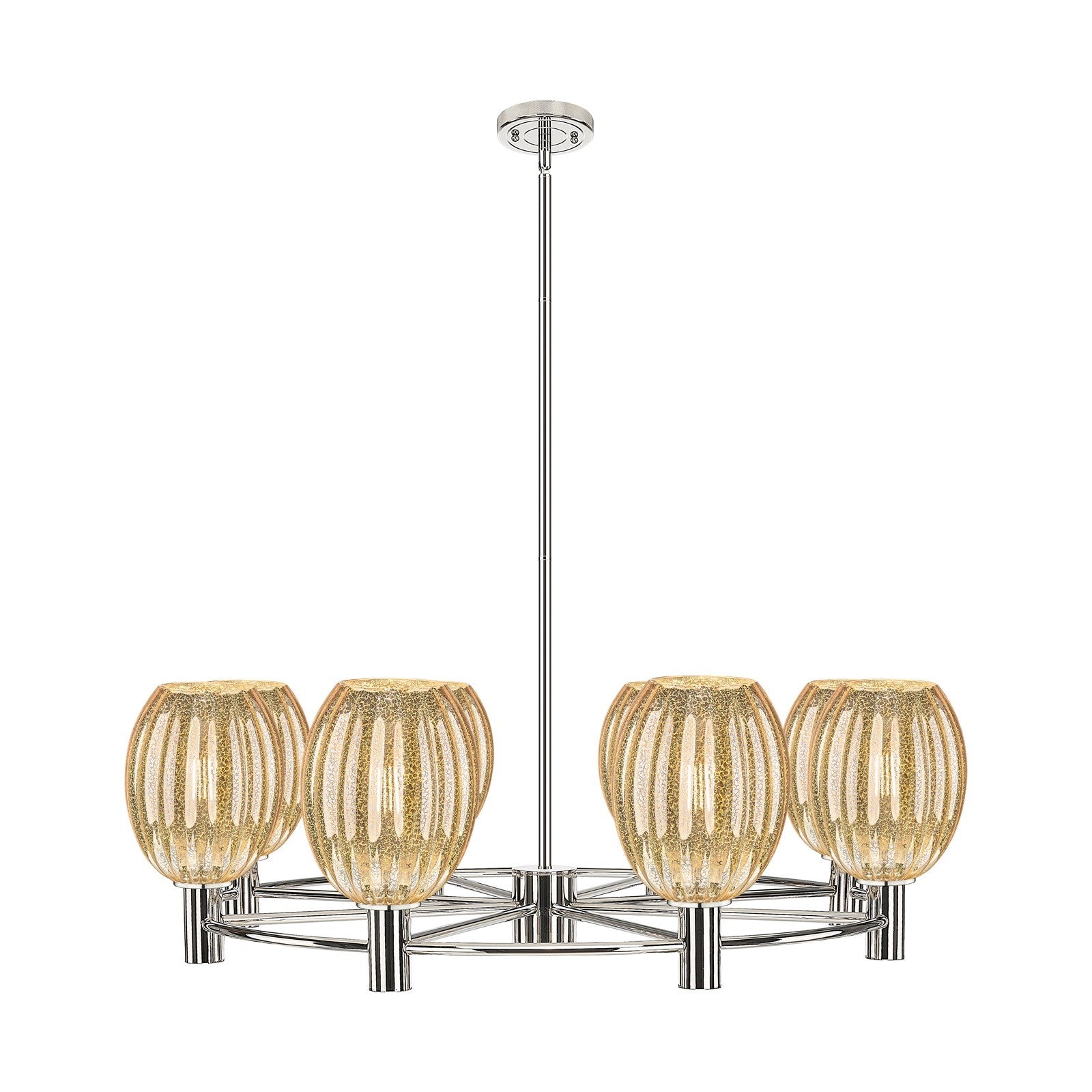 Innovations Preston Bulb 36in 8-Light Chandelier | Industrial Polished Nickel and Mercury Glass | Kitchen Island & Dining | Model 434-8CR-PN-G459-6ME