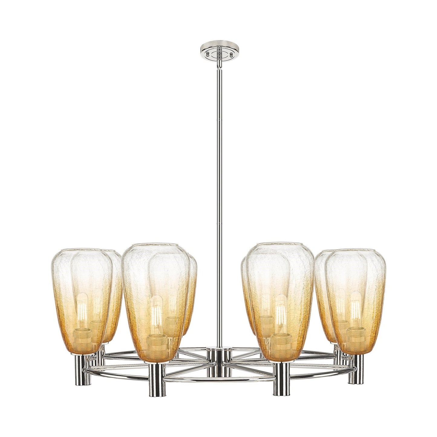 Innovations Brookhaven Almond 36in 8-Light Chandelier | Industrial Polished Nickel and Amber Glass | Dining Room & Living | Model 434-8CR-PN-G480-6AM