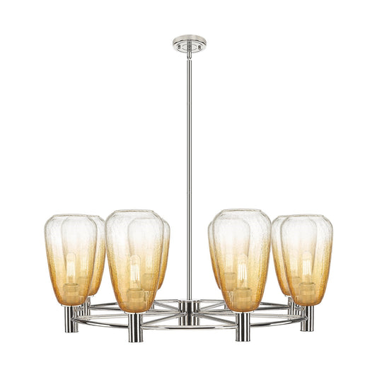 Innovations Brookhaven Almond 36in 8-Light Chandelier | Industrial Polished Nickel and Amber Glass | Dining Room & Living | Model 434-8CR-PN-G480-6AM