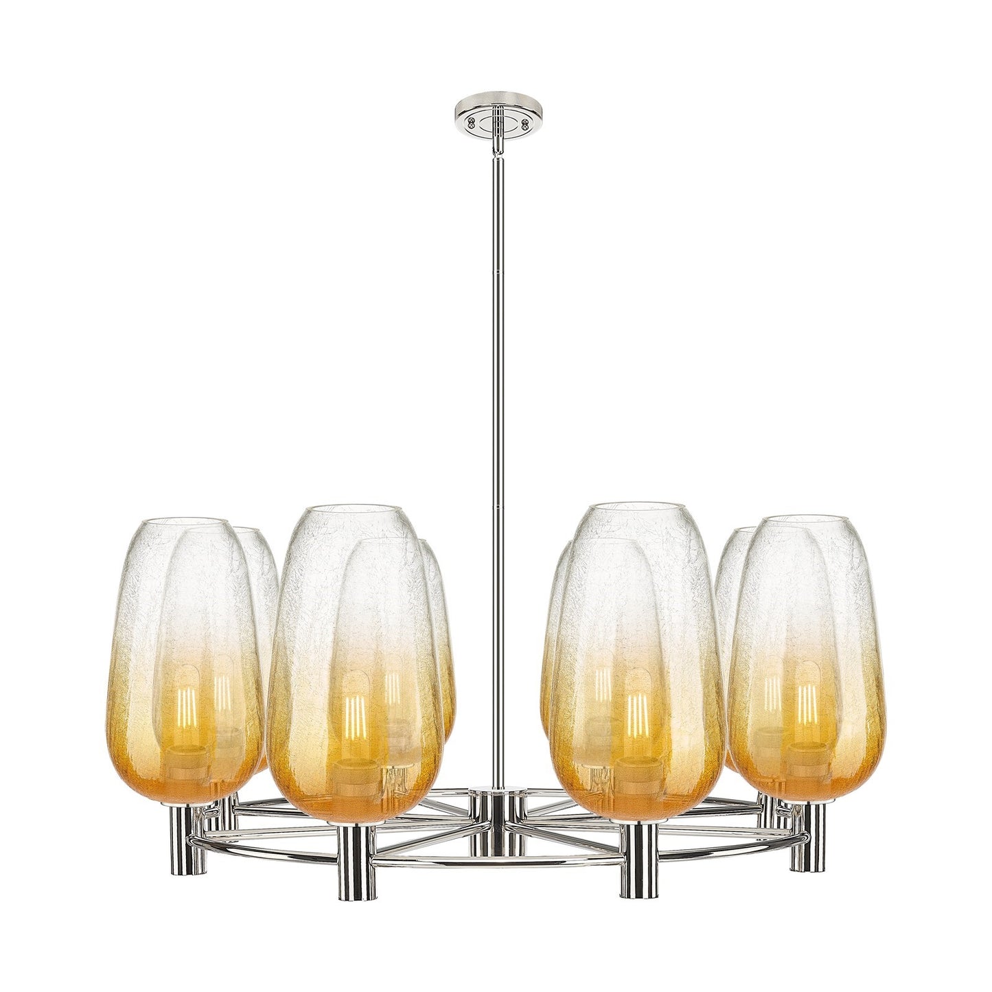 Innovations Brookhaven Flute 36in 8-Light Chandelier | Industrial Polished Nickel and Amber Glass | Dining Room & Kitchen | Model 434-8CR-PN-G484-7AM