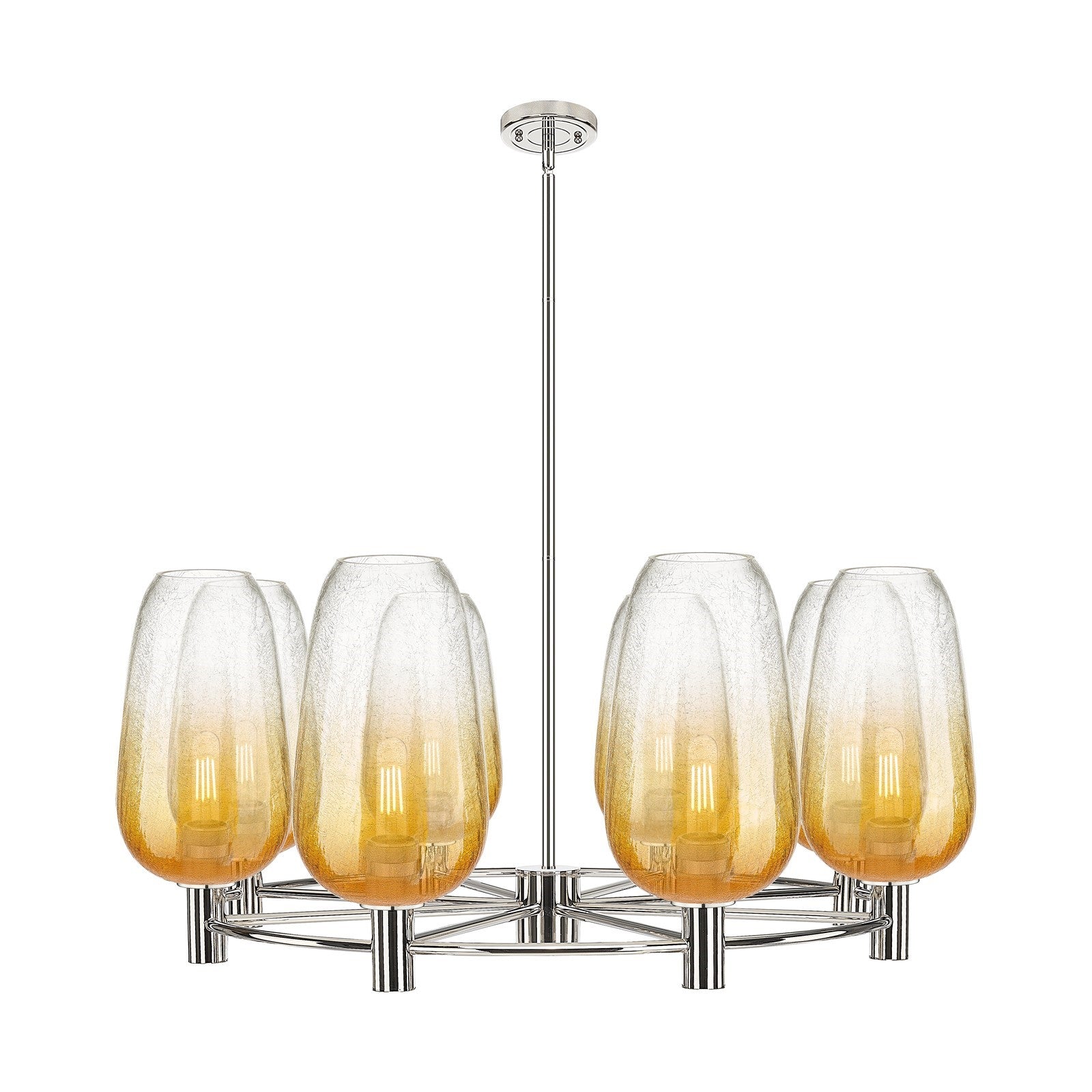 Innovations Brookhaven Flute 36in 8-Light Chandelier | Industrial Polished Nickel and Amber Glass | Dining Room & Kitchen | Model 434-8CR-PN-G484-7AM