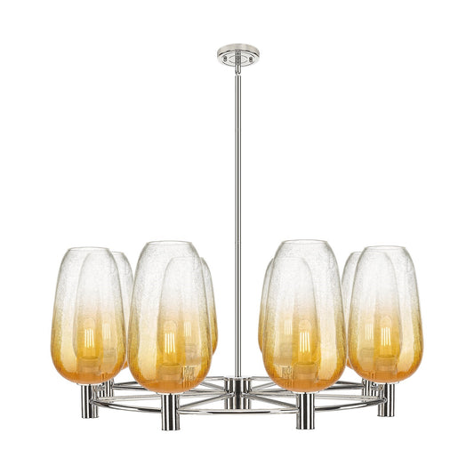 Innovations Brookhaven Flute 36in 8-Light Chandelier | Industrial Polished Nickel and Amber Glass | Dining Room & Kitchen | Model 434-8CR-PN-G484-7AM