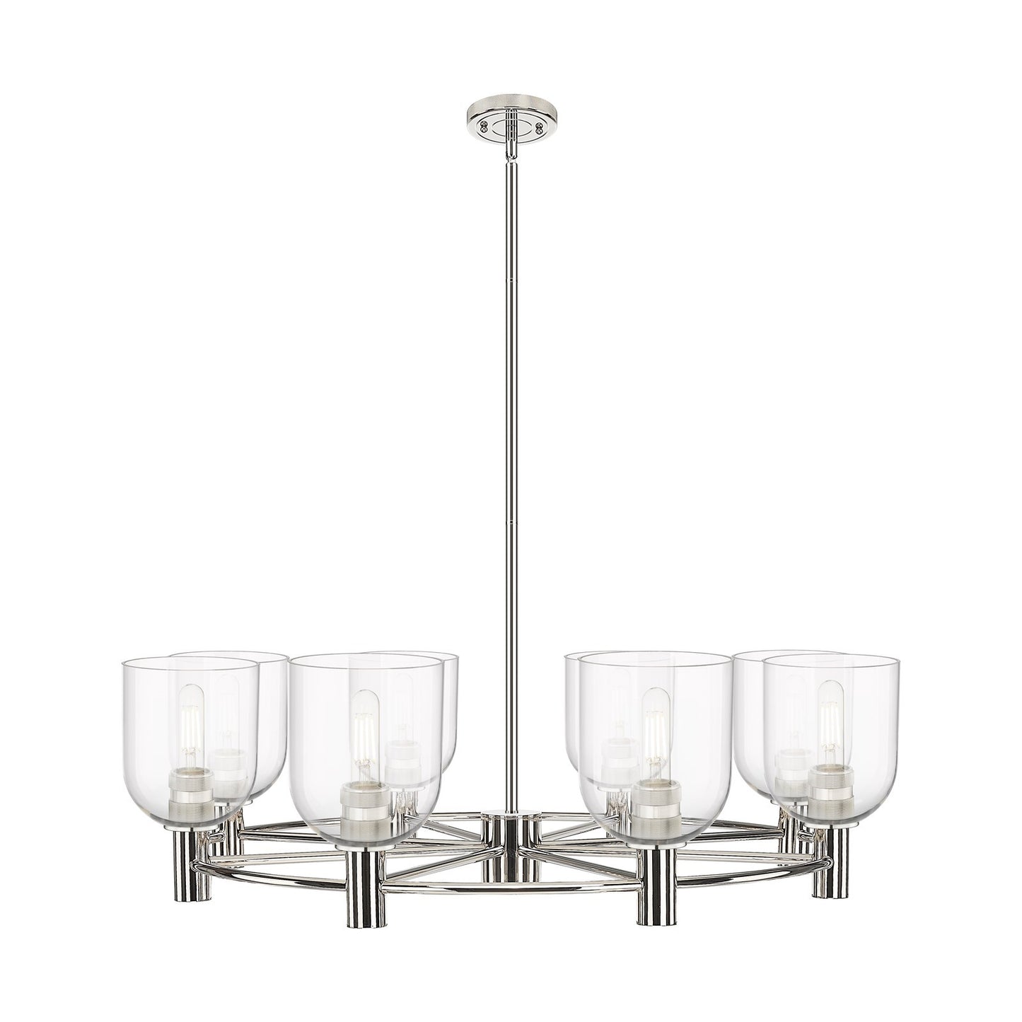 Innovations Bella 35in 8-Light Chandelier | Industrial Polished Nickel and Clear Glass | Dining Room & Kitchen Island | Model 434-8CR-PN-G558-6CL