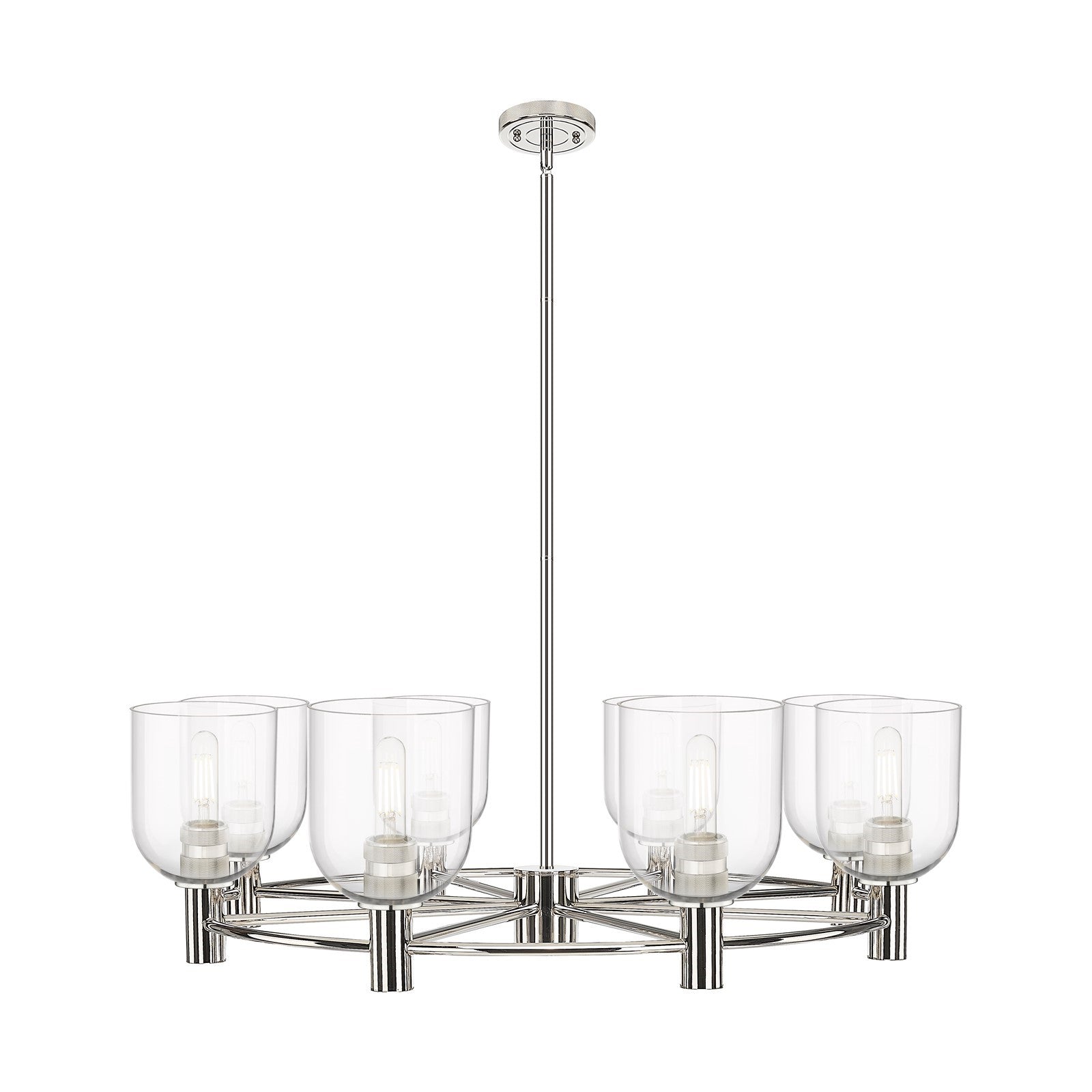 Innovations Bella 35in 8-Light Chandelier | Industrial Polished Nickel and Clear Glass | Dining Room & Kitchen Island | Model 434-8CR-PN-G558-6CL