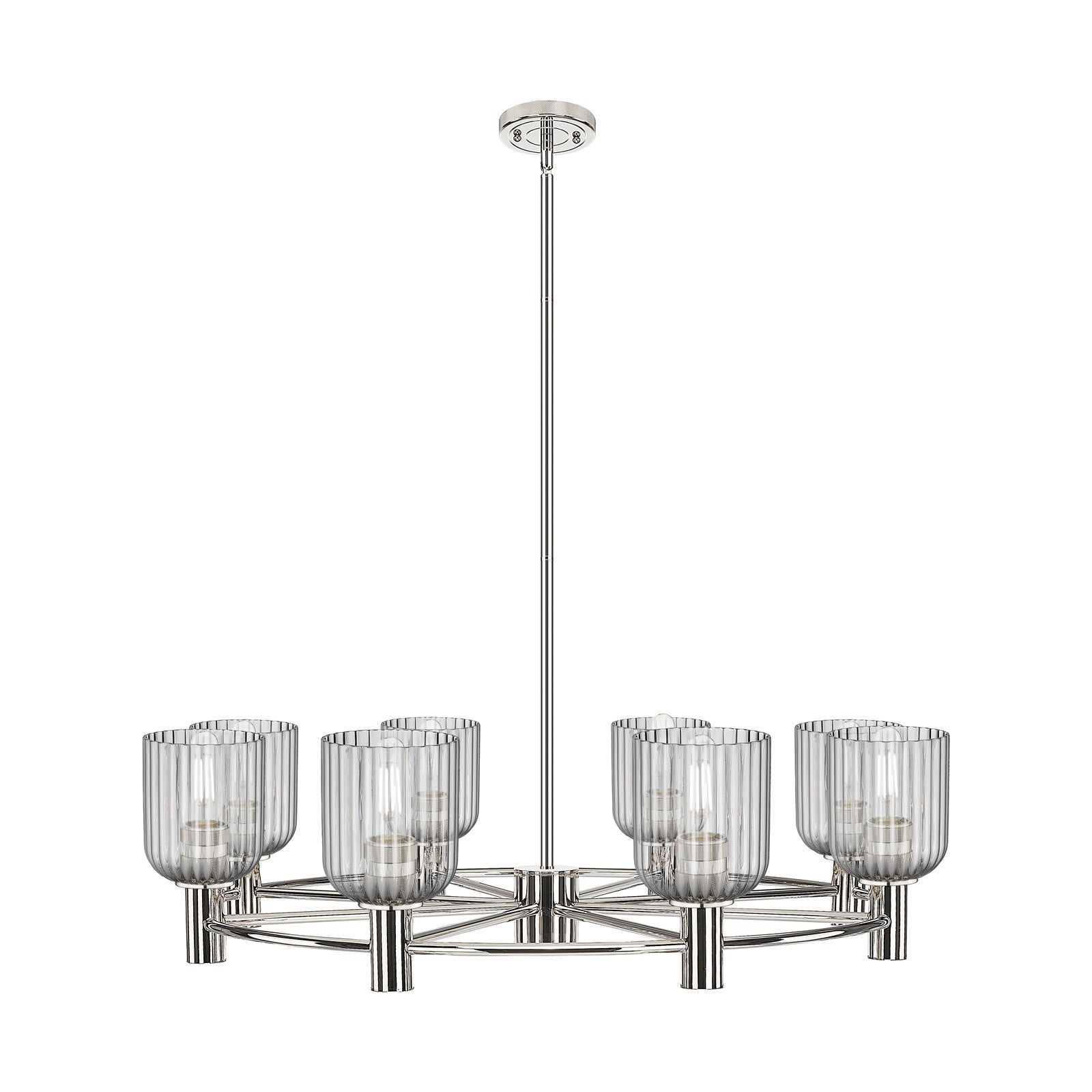 Innovations Crown Point 35in 8-Light Chandelier | Industrial Polished Nickel and Light Smoke Glass | Dining Room & Foyer | Model 434-8CR-PN-G559-5SM