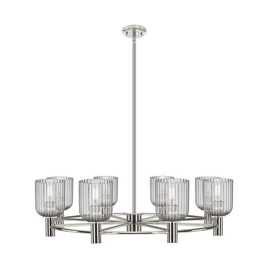 Innovations Crown Point 35in 8-Light Chandelier | Industrial Polished Nickel and Light Smoke Glass | Dining Room & Foyer | Model 434-8CR-PN-G559-5SM
