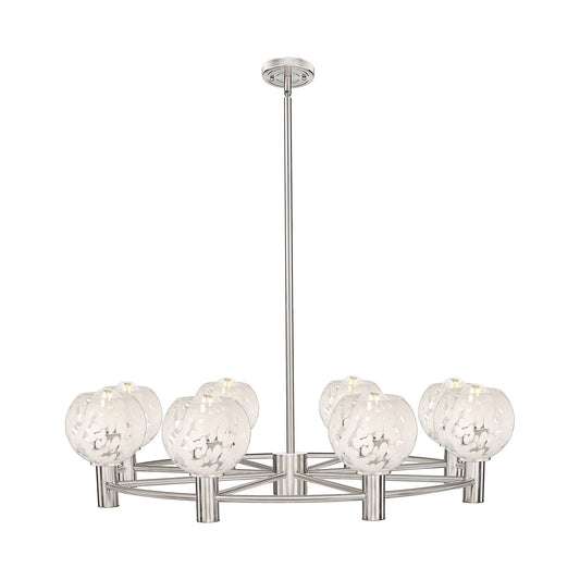 Innovations White Mouchette 36in 8-Light Chandelier | Industrial Satin Nickel and White Glass | Dining Room & Foyer | Model 434-8CR-SN-G1216-6WM