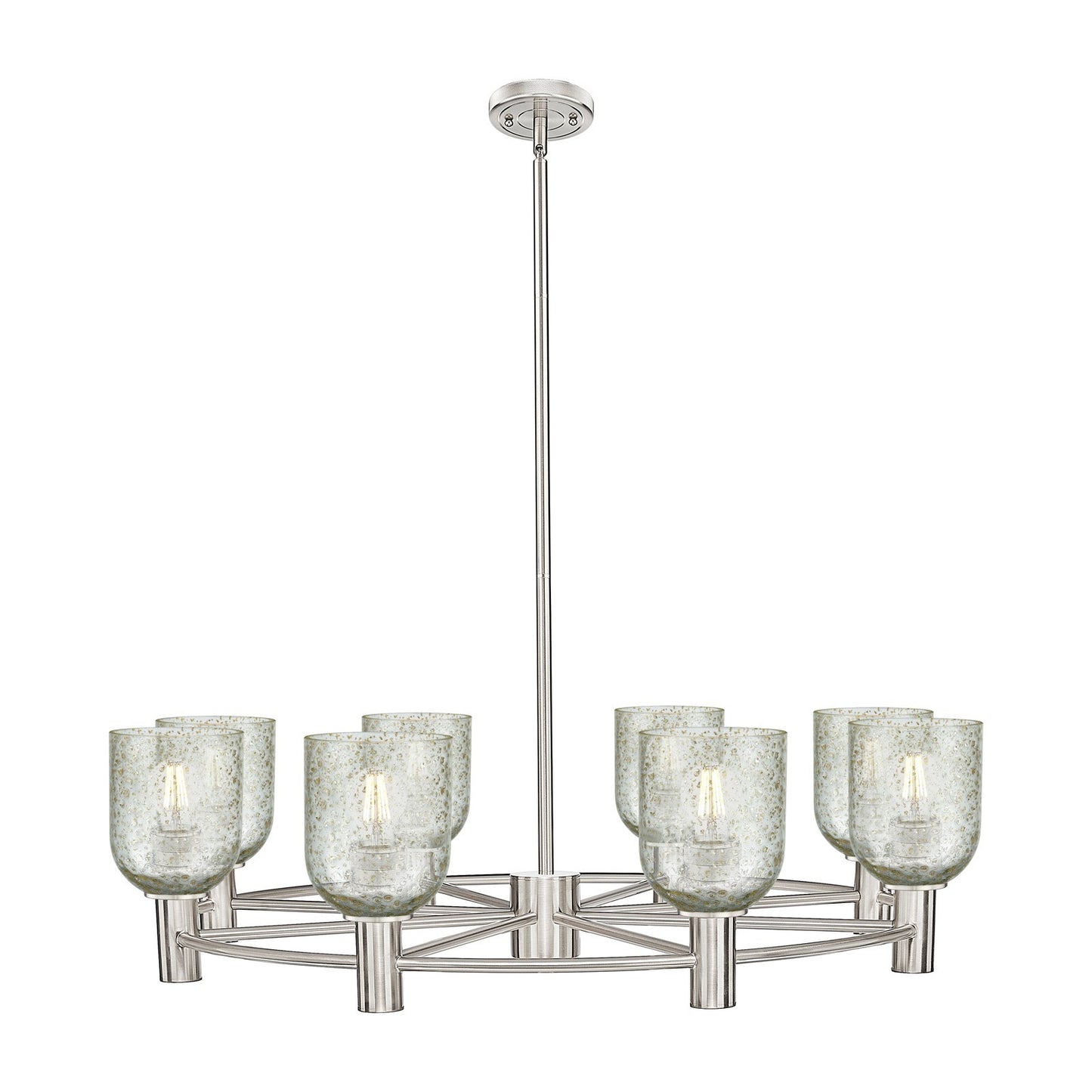 Innovations Caledonia 35in 8-Light Chandelier | Industrial Satin Nickel and Mica Glass | Dining Room & Foyer | Model 434-8CR-SN-G259