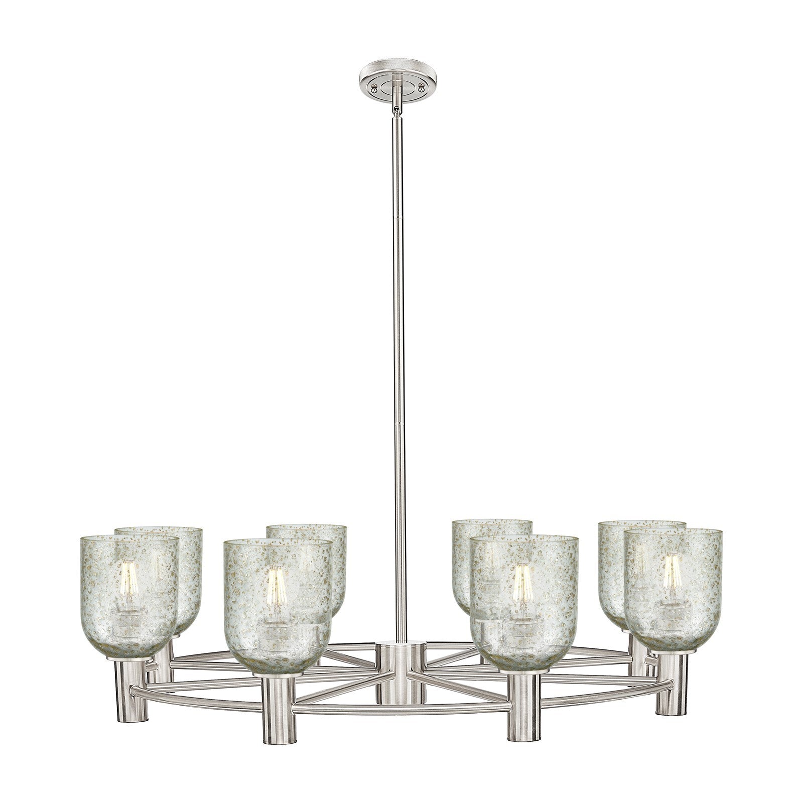 Innovations Caledonia 35in 8-Light Chandelier | Industrial Satin Nickel and Mica Glass | Dining Room & Foyer | Model 434-8CR-SN-G259