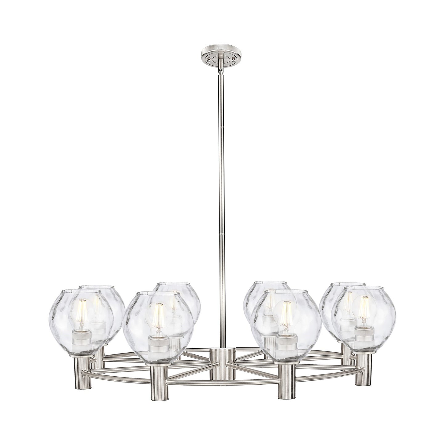Innovations Waverly 36in 8-Light Chandelier | Industrial Satin Nickel and Clear Glass | Dining Room & Kitchen Island | Model 434-8CR-SN-G362