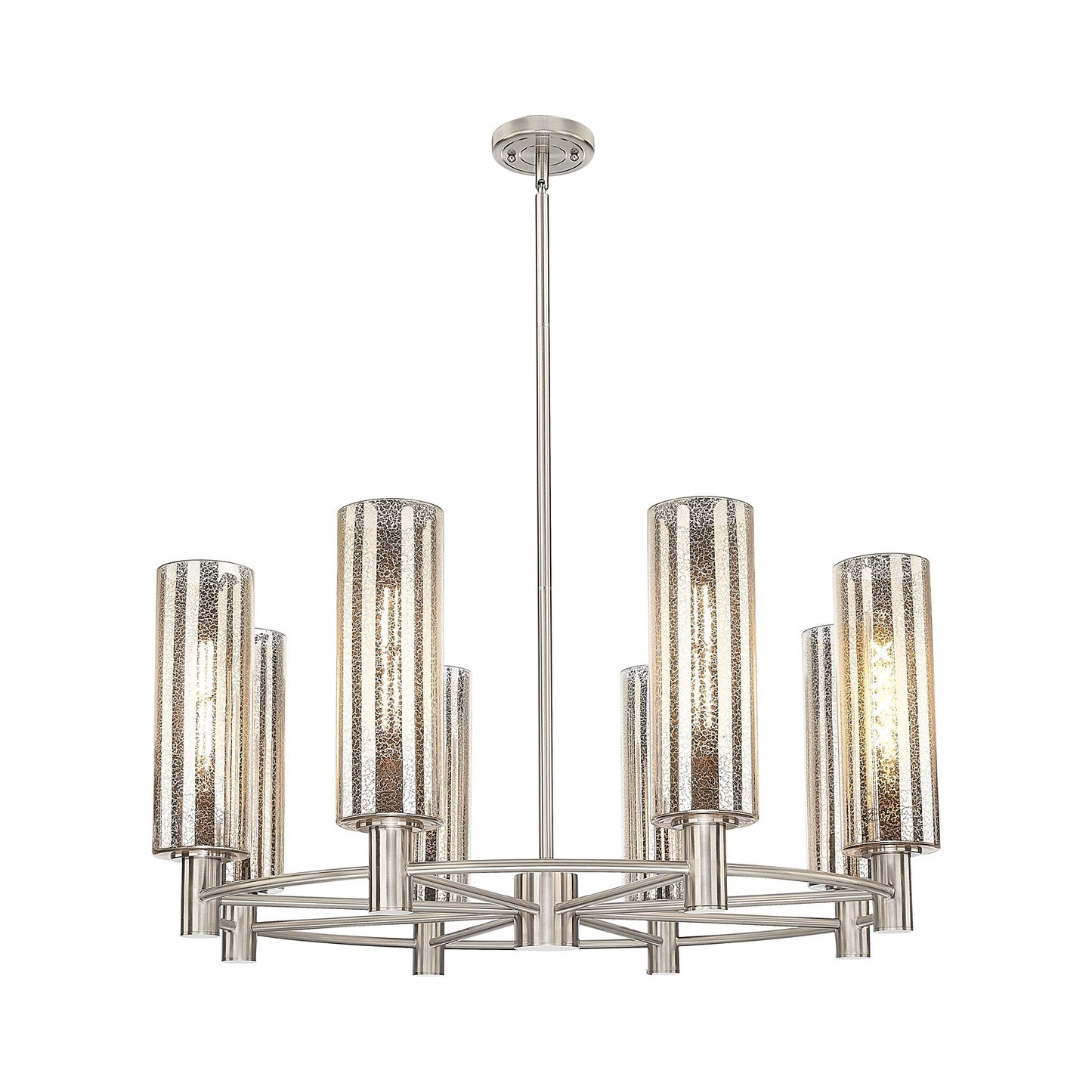 Innovations Crown Point 32in 8-Light Chandelier | Industrial Satin Nickel and Mercury Glass | Dining Room & Kitchen | Model 434-8CR-SN-G434-12ME