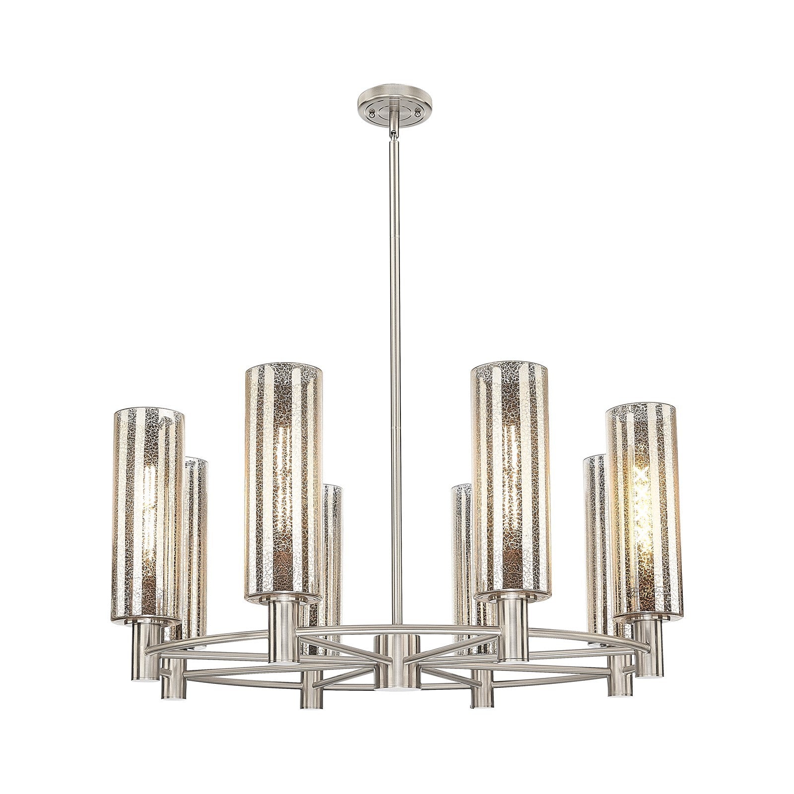 Innovations Crown Point 32in 8-Light Chandelier | Industrial Satin Nickel and Mercury Glass | Dining Room & Kitchen | Model 434-8CR-SN-G434-12ME