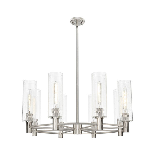 Innovations CP 8Lt 32" Stem Chandelier/12" SN/SD - 434-8CR-SN-G434-12SDY