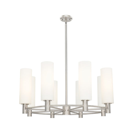Innovations CP 8Lt 32" Stem Chandelier/12" SN/White - 434-8CR-SN-G434-12WH