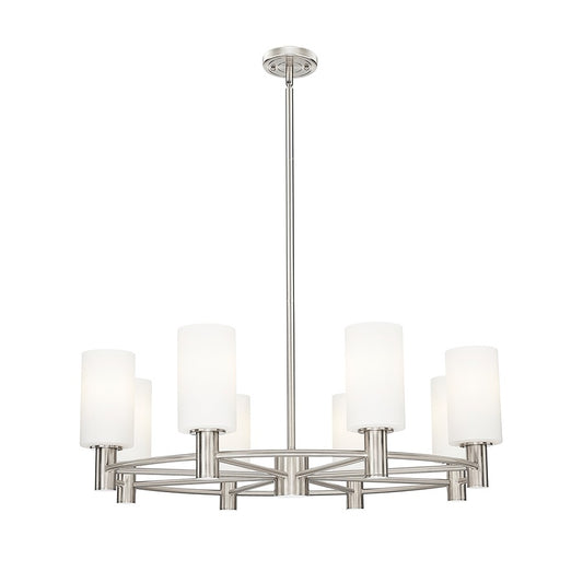 Innovations CP 8Lt 32" Stem Chandelier/7" SN/White - 434-8CR-SN-G434-7WH