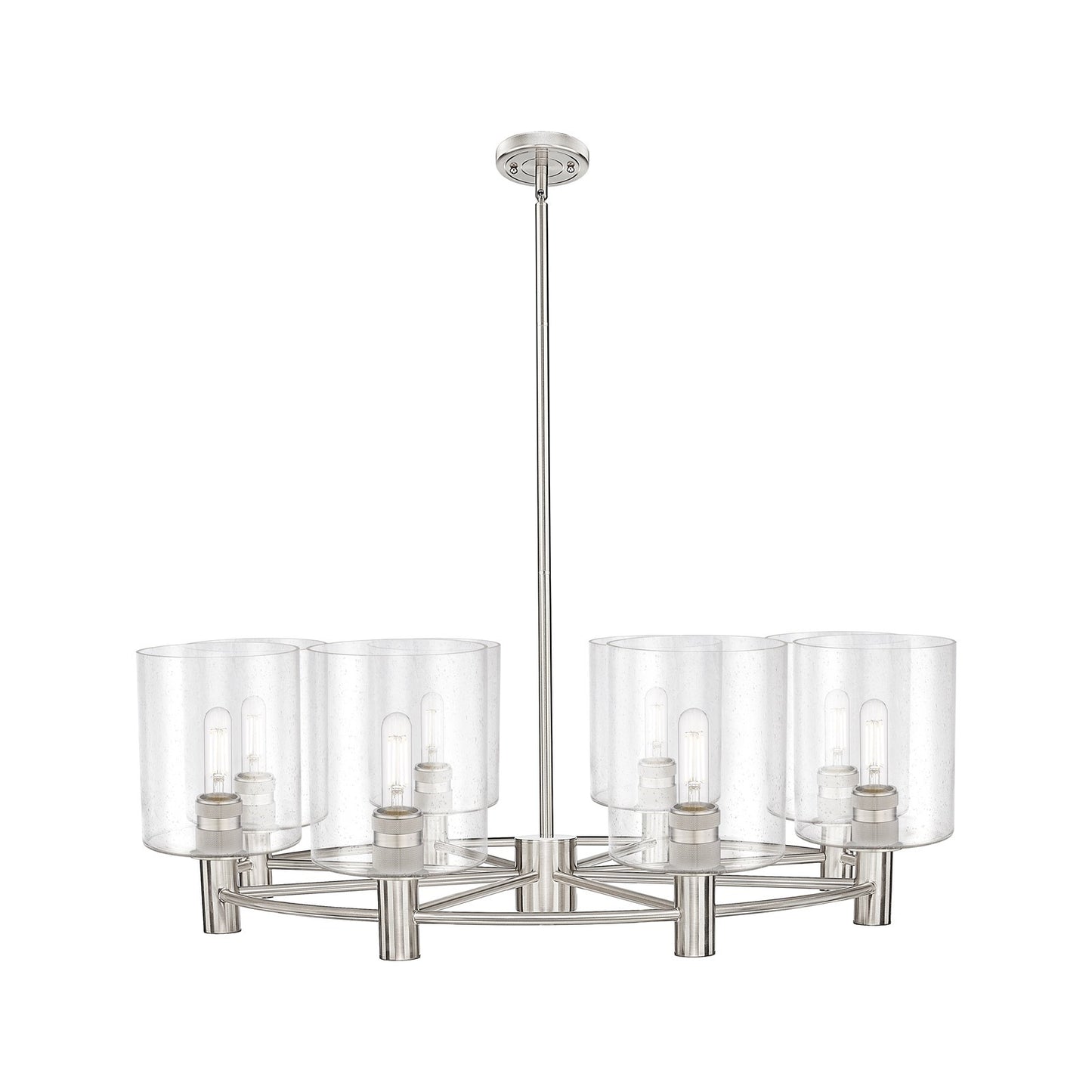 Innovations Paladin 37in 8-Light Chandelier | Industrial Satin Nickel and Seedy Glass | Dining Room & Kitchen Island | Model 434-8CR-SN-G4424-7