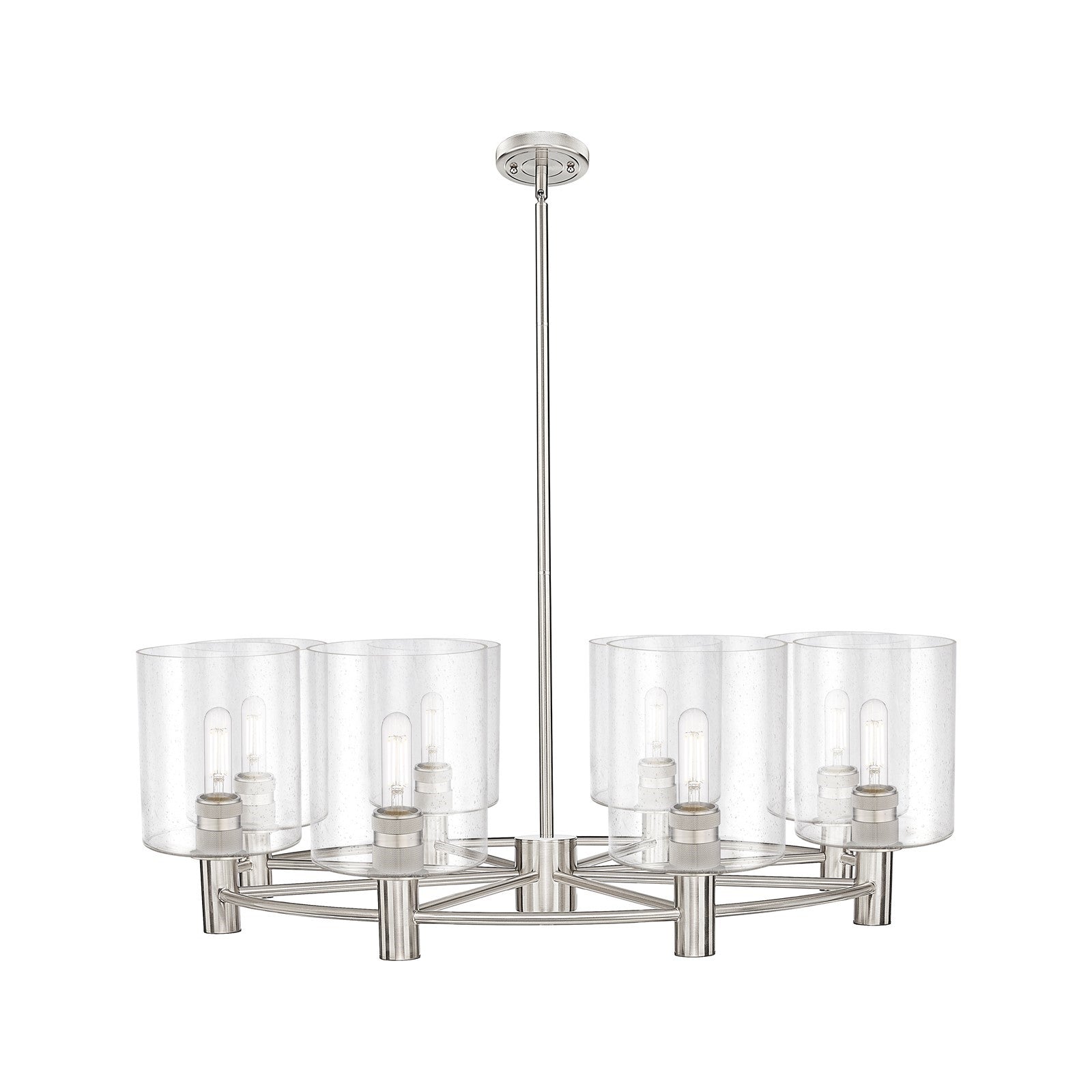 Innovations Paladin 37in 8-Light Chandelier | Industrial Satin Nickel and Seedy Glass | Dining Room & Kitchen Island | Model 434-8CR-SN-G4424-7