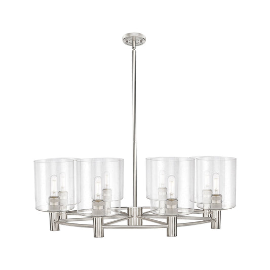Innovations Paladin 37in 8-Light Chandelier | Industrial Satin Nickel and Seedy Glass | Dining Room & Kitchen Island | Model 434-8CR-SN-G4424-7