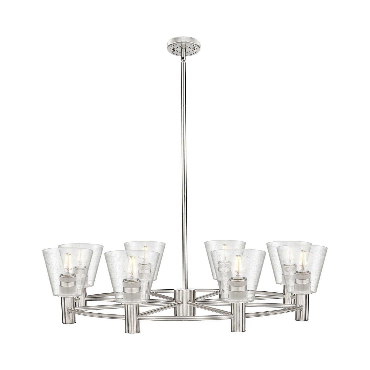 Innovations Caton 36in 8-Light Chandelier | Industrial Satin Nickel and Frosted Glass | Dining Room & Kitchen Island | Model 434-8CR-SN-G454
