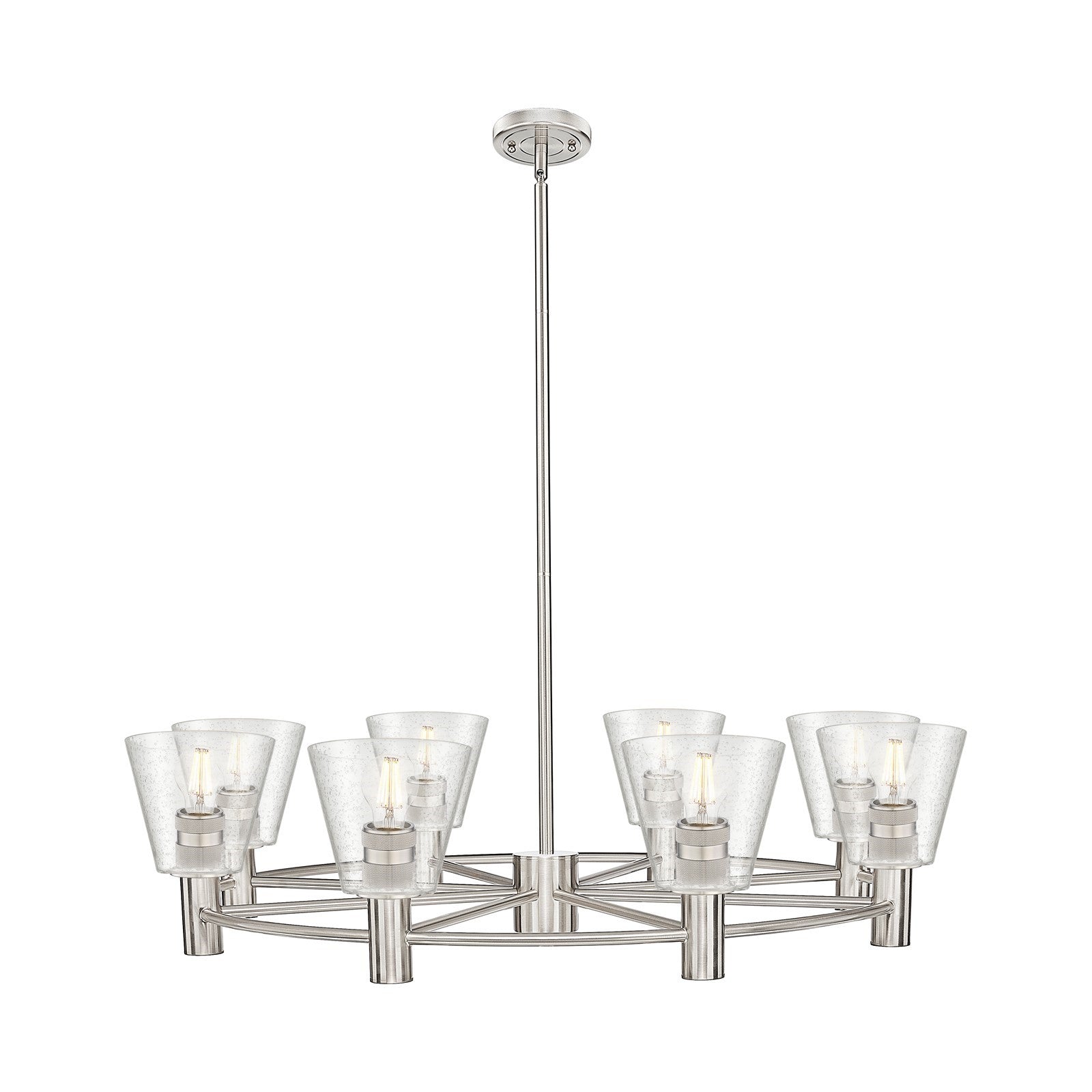 Innovations Caton 36in 8-Light Chandelier | Industrial Satin Nickel and Frosted Glass | Dining Room & Kitchen Island | Model 434-8CR-SN-G454